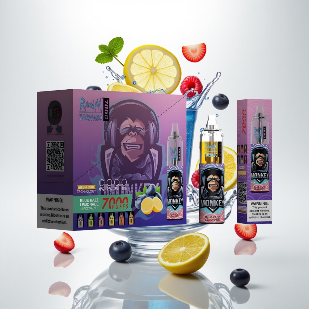 RandM Fumot Tornado 7000 Jednokratna Vape Plavi Razz Limunada – 14ML, 850MAH, Mesh Coil, Type-C, RGB, 0-5% Nikotina, Air-Adjustable