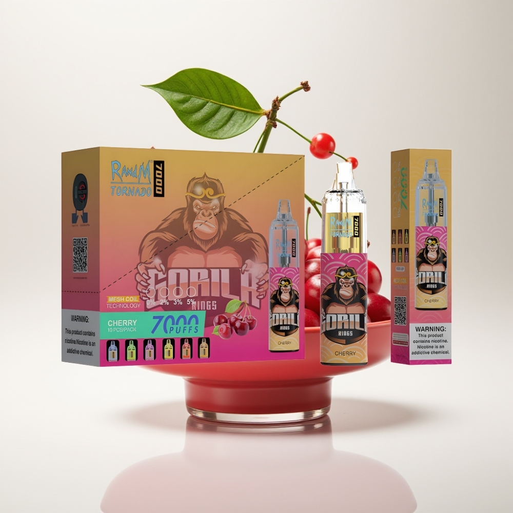 RandM Fumot Tornado 7000 Jednokratna Vape Trešnja – 7000 Puffova, 14 ML Tekućine, 850 MAH, Mesh Coil, Type-C, RGB, 0-5% Nikotina, Air-Adjustable