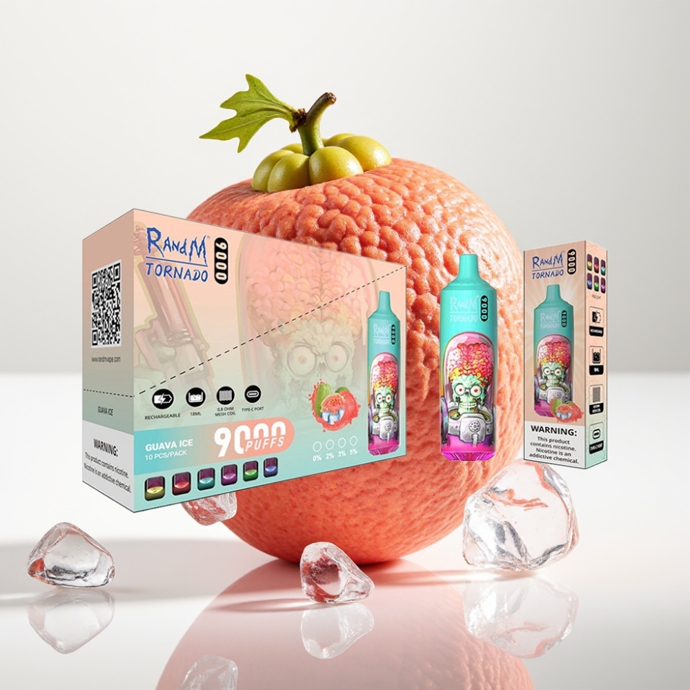 RandM Fumot Tornado 9000 Puffs Jednokratna Vape Guava Ledeni & RandM Tornado 9000 Puffs – 9000 Pufova, 850 mAh, 18 mL, Mrežasti Coil, RGB Display, 54 Okusa