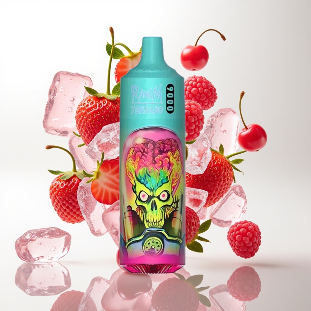 RandM Fumot Tornado 9000 Puffs Jednokratna Vape Jagoda Malina Trešnja Led 18 mL, 850 mAh, Mesh Coil, RGB Display, 54 Okusa