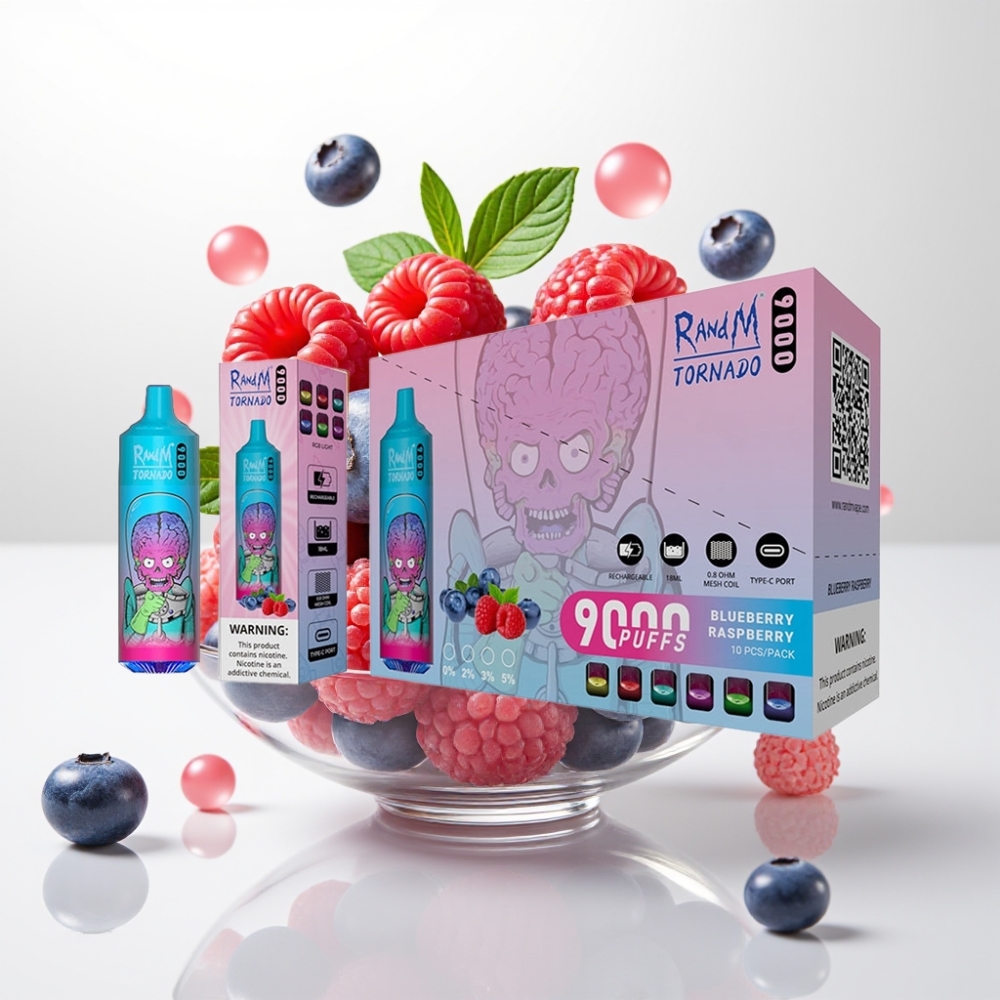 RandM Tornado 9000 Puffs – 850 mAh, 18 mL, Mesh Coil, RGB Display, 54 Okusa – Borovnica Malina