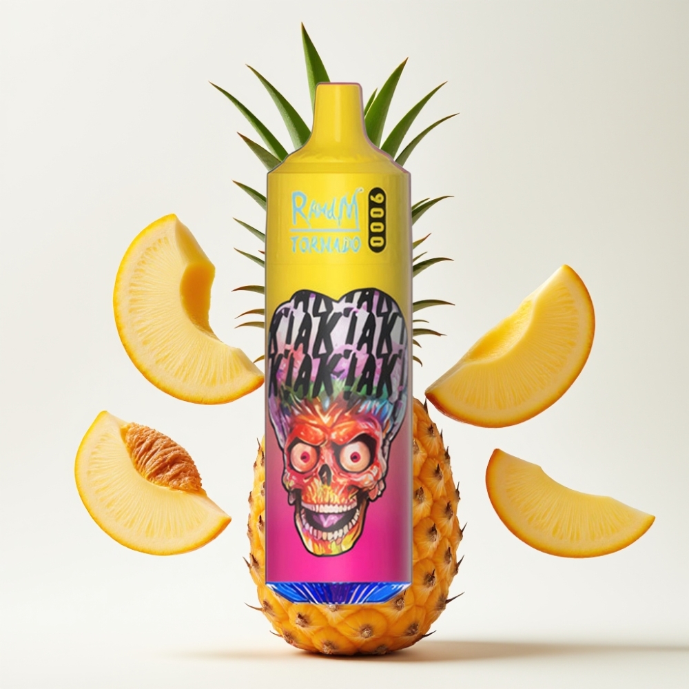 RandM Tornado 9000 Puffs – 850 mAh, 18 mL, Mesh Coil, RGB Display, 54 Okusa (Breskva Mango Ananas)