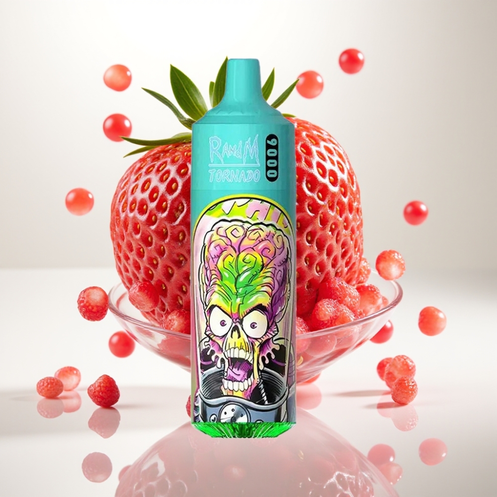 RandM Tornado 9000 Pufova – 850 mAh, 18 mL, Mesh Coil, RGB Display, 54 Okusa (Jagoda Nar)
