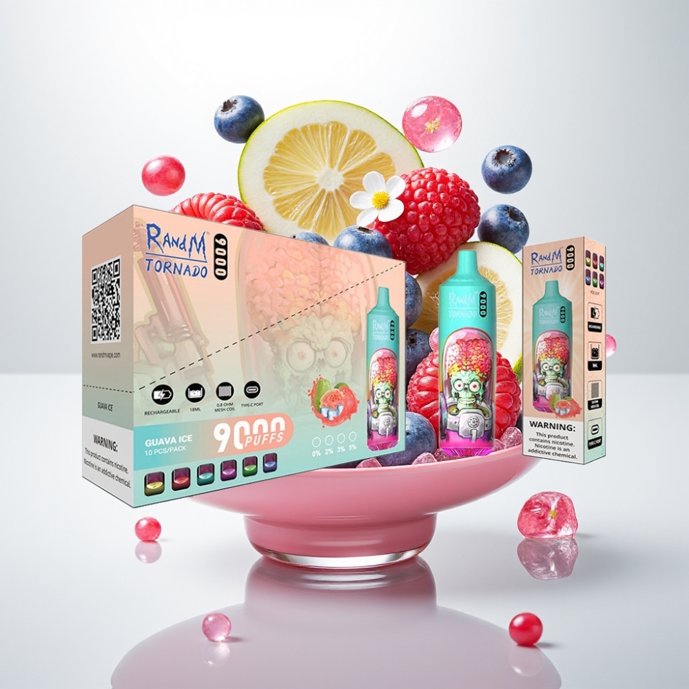 RandM Tornado 9000 Pufova – 850 mAh/18 mL, Mesh Coil, RGB Display, 54 Okusa – Plava Kisela Malina
