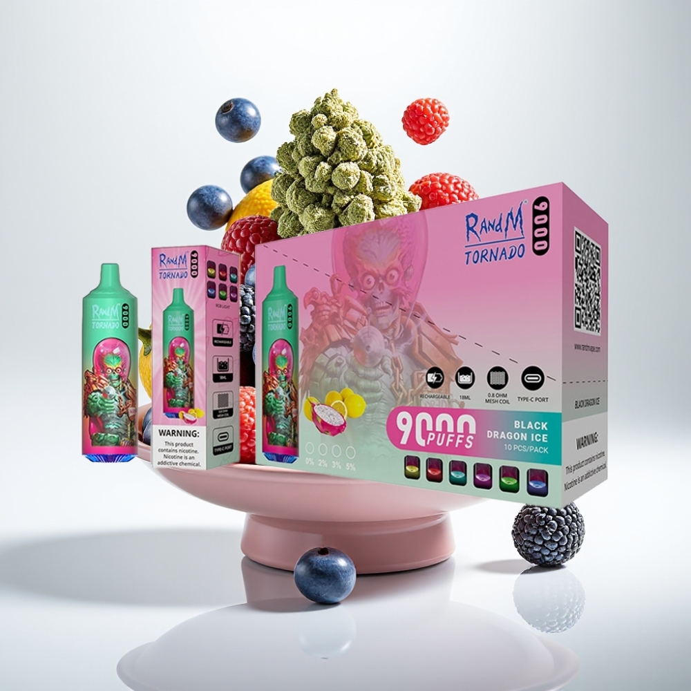 RandM Tornado 9000 Pufova – 9000 Pufova, 850 mAh, 18 mL, Mesh Coil, RGB Display, 54 Okusa, Plavi Razz Kush