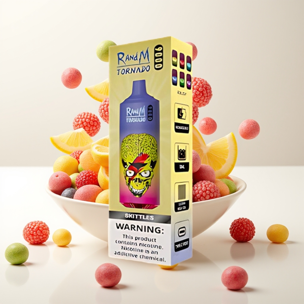 RandM Tornado 9000 Pufova – 9000 Pufova, 850 mAh, 18 mL, Mesh Coil, RGB Display, 54 Okusa (Skittles)