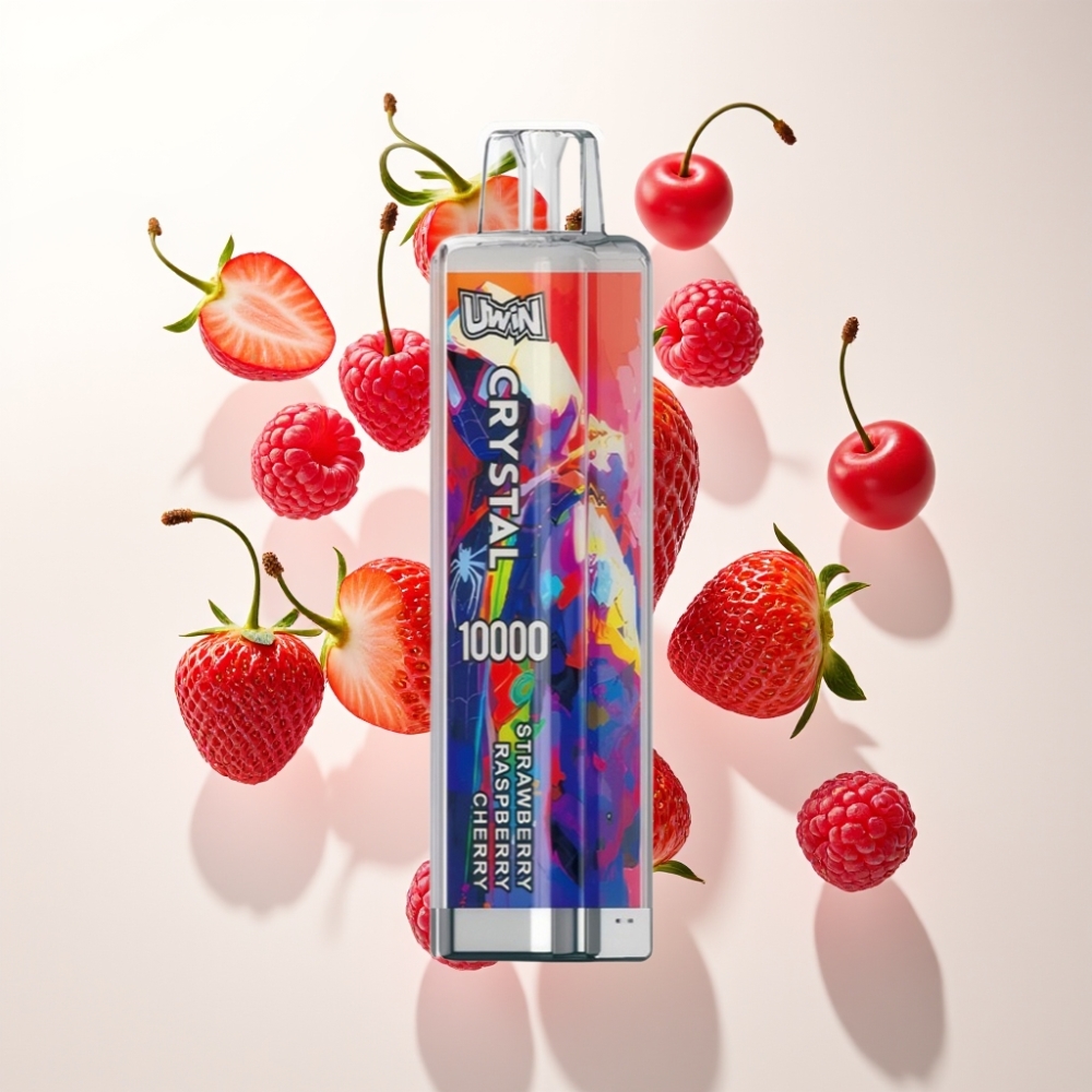 UWIN Crystal 10000 Puffs Jednokratna Vape Jagoda Malina Trešnja – 18ml, 10.000 pufova, RGB svjetla, Type-C punjenje