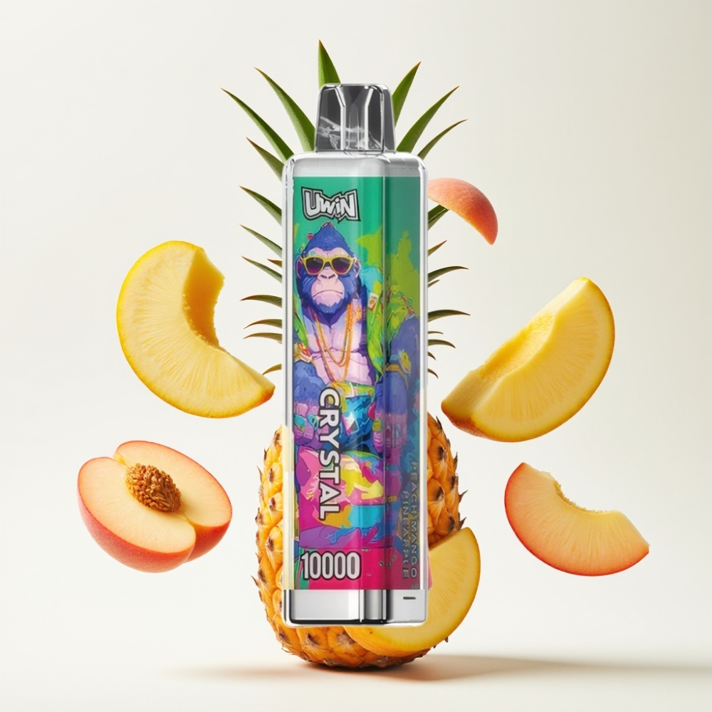 UWIN Crystal 10000 Pufova Aroma Breskva Mango Ananas – 18ml, 650mAh, RGB, Type-C, 0.8 Ohm mesh coil