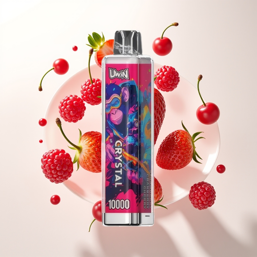 UWIN Crystal 10000 Pufova Jednokratna E-cigareta Jagoda-Brjbika-Trešnja, 18ml, 0-5% nikotina, RGB svjetla, Type-C punjenje