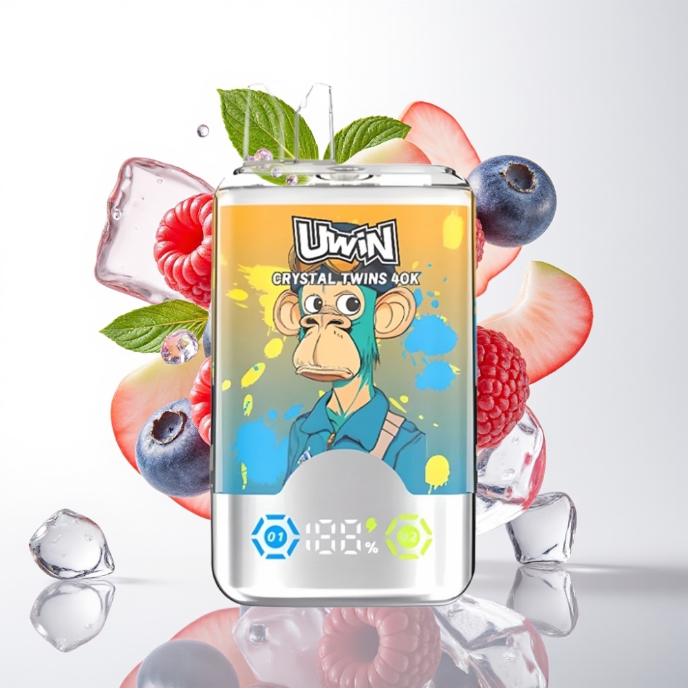 UWIN Crystal Twins 40000 Puffova Disposable Vape Borovnica Malina Trešnja Led 2 okusa, 32ml, 850mAh, Type-C