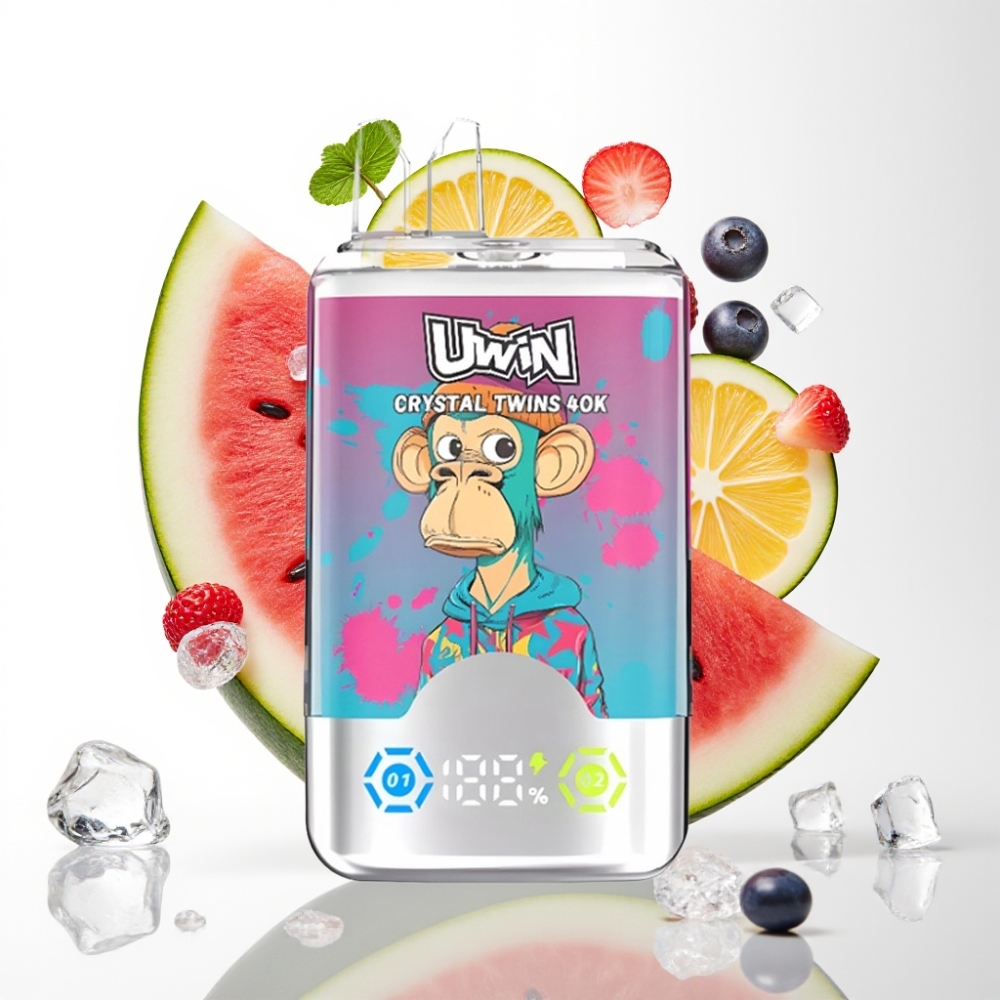 UWIN Crystal Twins 40000 Puffova Disposable Vape Lubenica & Mješovito Voće – 32ml, 2 okusa, 850mAh, Type-C