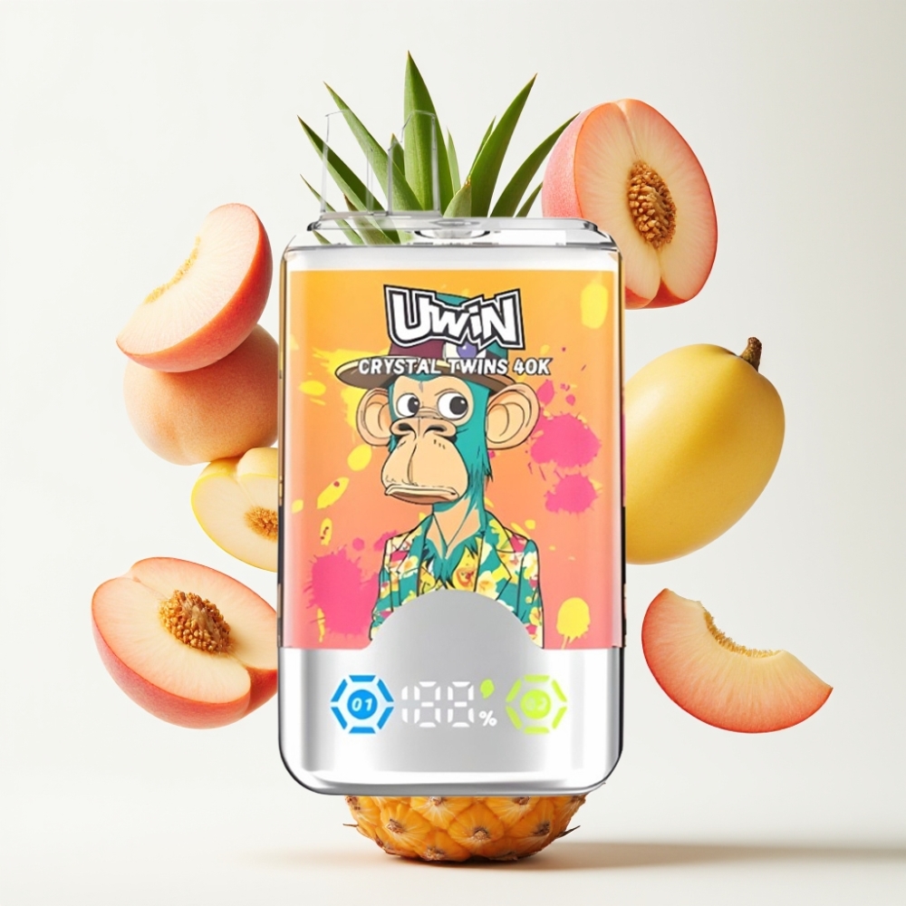 UWIN Crystal Twins 40000 Puffova – Dvostruki Okus (Breskva Mango Ananas Red Bull), 32ml, 850mAh, Type-C, 0.6 Ohm
