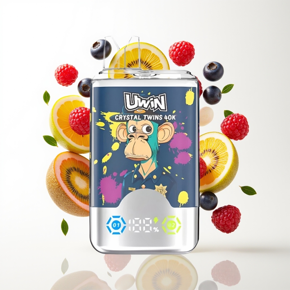 UWIN Crystal Twins 40000 Puffova – Dvostruki Okus (Kivi, Marakuja, Guava, Borovnica, Malina) – 32ml, 850mAh, Type-C, 0.6 Ohm Mrežasti Svitič