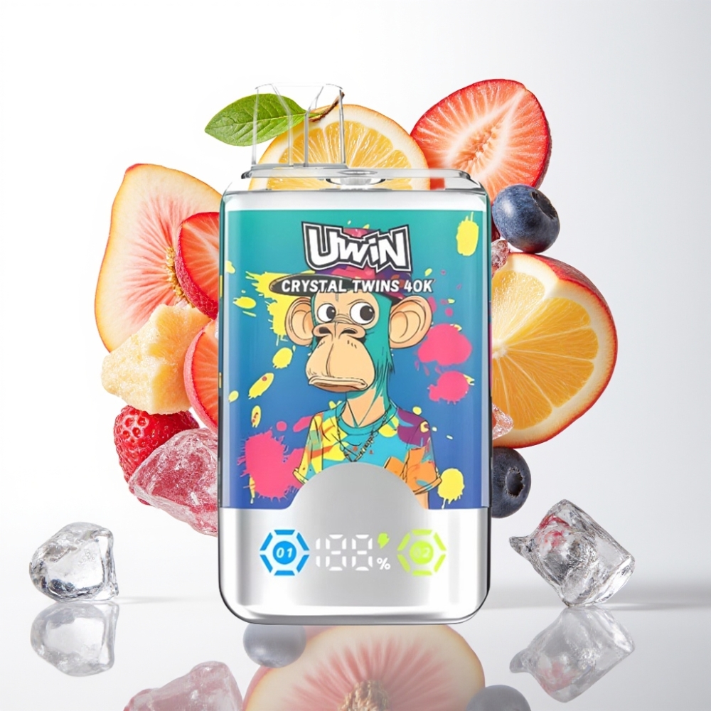 UWIN Crystal Twins 40000 Puffs – Dvostruki okus (Boravica Led & Breskva Led), 32ml, 850mAh, Type-C