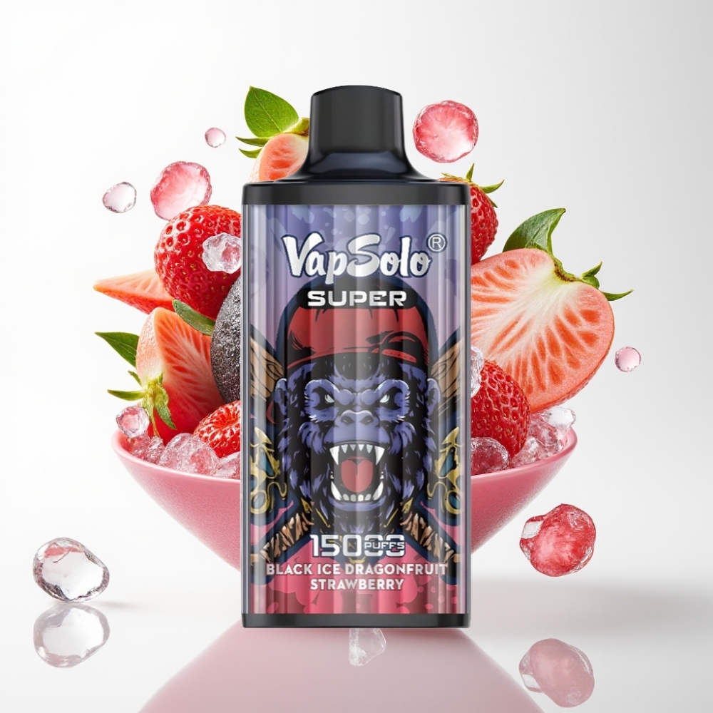 Vapsolo Super 15000 Puffs Jednokratna Vape Crni Led Zmaj Voće Jagoda – 40ml, 850mAh, Type-C
