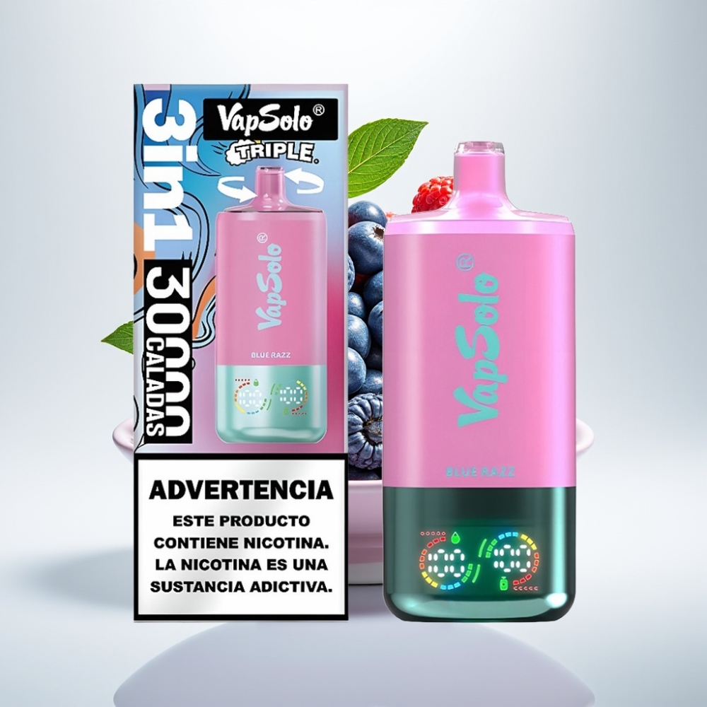 VapSolo Triple 30000 Puffs Disposable Vape Plavi Razz – 40ml, 20/50mg/ml, 3 spremnika, Type-C
