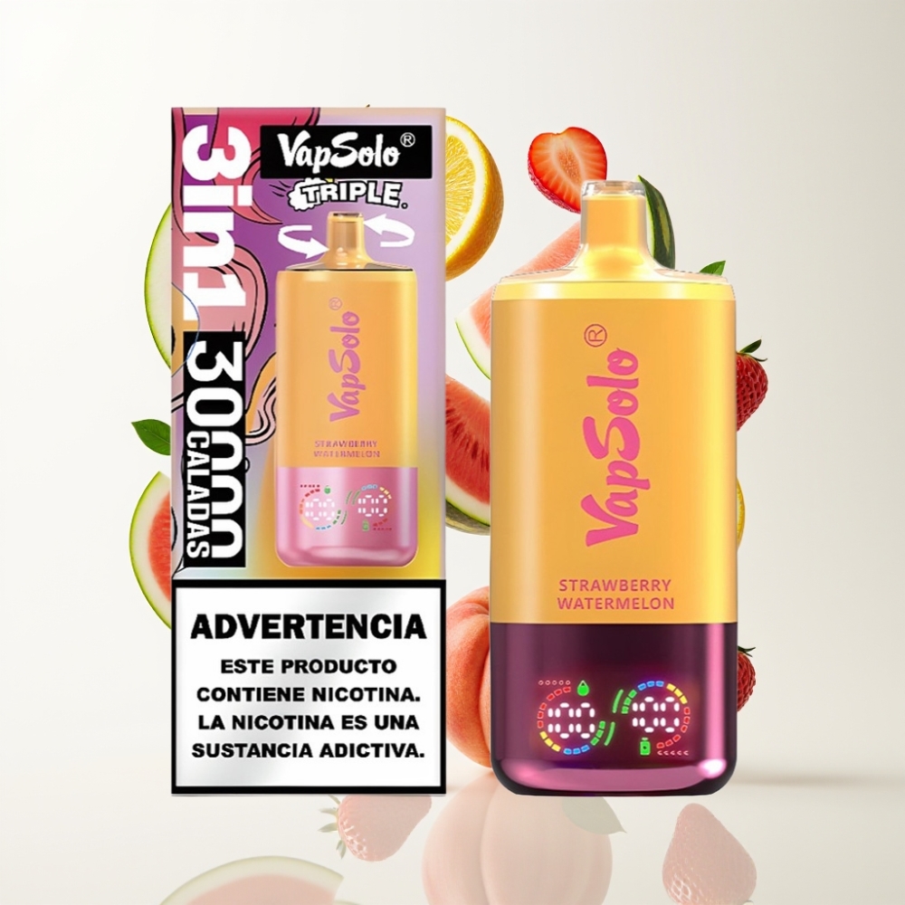VapSolo Triple 30000 Puffs – Jagoda Lubenica & Limun Breskva – 40ml, 20/50mg/ml, 3 spremnika, Type-C