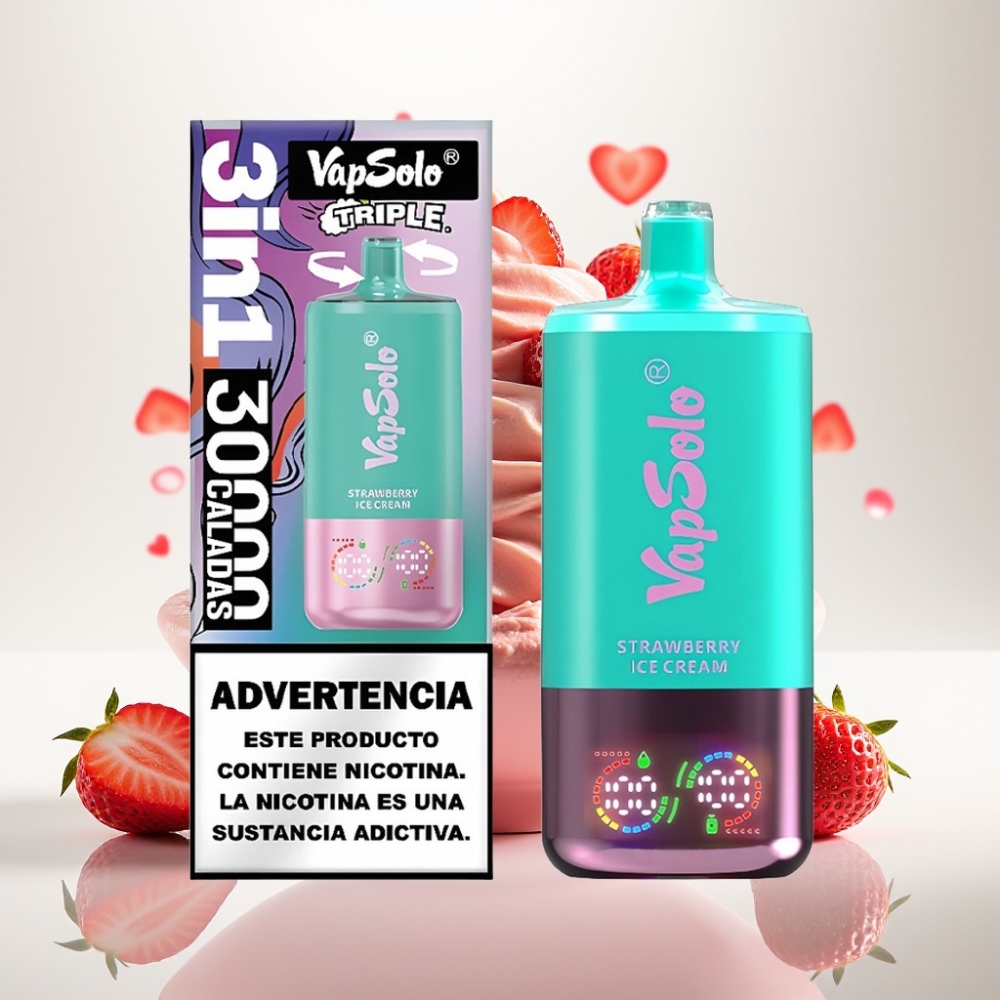 VapSolo Triple 30000 Puffs – Jagoda Sladoled – 40ml, 20/50mg/ml, 3 spremnika, Type-C