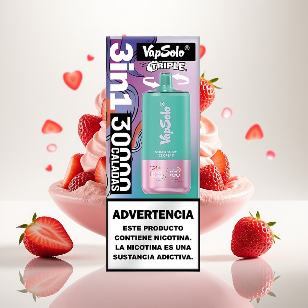 VapSolo Triple 30000 Puffs – Jagoda Sladoled – 40ml, 20/50mg/ml, 3 spremnika, Type-C