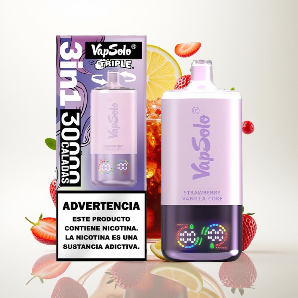 VapSolo Triple 30000 Puffs – Jagoda Vanilja Kola, 40ml, 20/50mg/ml, 3 spremnika, Type-C