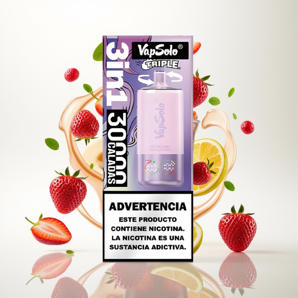 VapSolo Triple 30000 Puffs – Jagoda Vanilja Kola, 40ml, 20/50mg/ml, 3 spremnika, Type-C