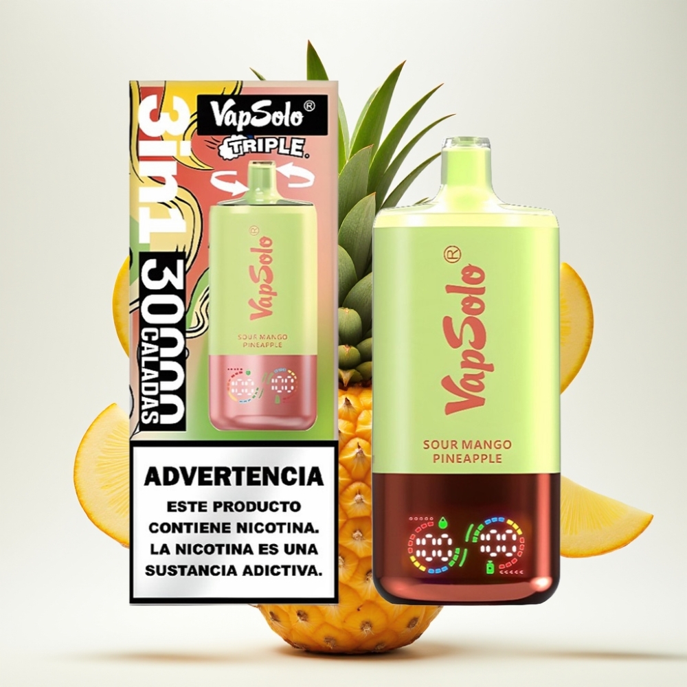 VapSolo Triple 30000 Puffs Jednokratna Vape Kiselo Mango Ananas | 40ml, 3 spremnika, Type-C