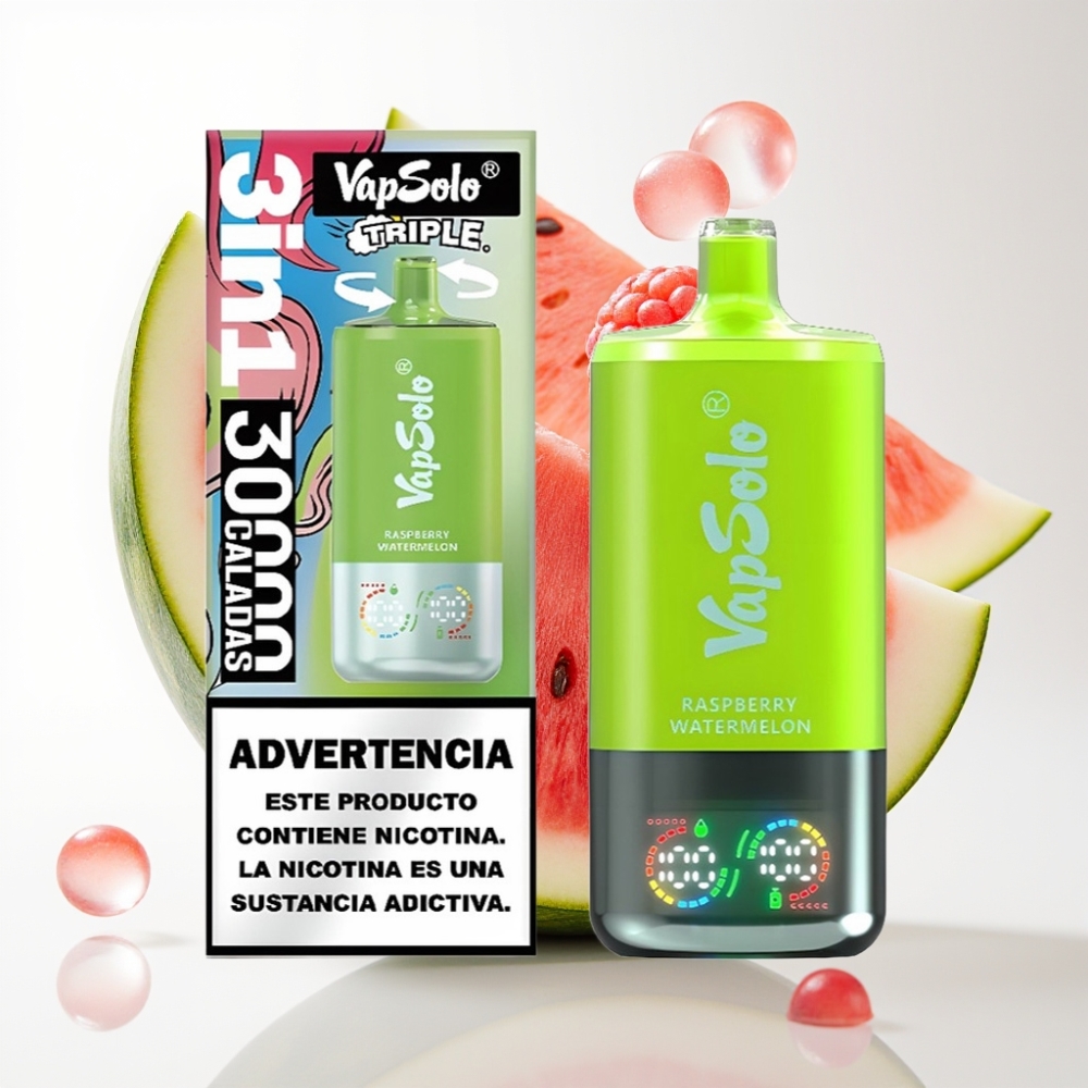 VapSolo Triple 30000 Puffs Jednokratna Vape Malina Lubenica | 40ml, 20/50 mg/ml, 3 spremnika, Type-C