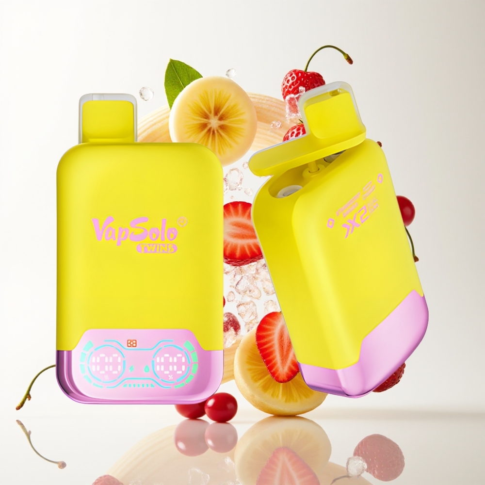 Vapsolo Twins 20000 Puffs Disposable Vape Jagoda Banana & Gazirana Trešnja – 40ml, 20/50mg/ml, 2 spremnika, Type-C