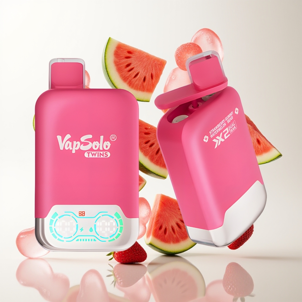 Vapsolo Twins 20000 Puffs – Jagoda Lubenica & Gummedvoka – 40ml, 20/50mg, 2 spremnika, Type-C