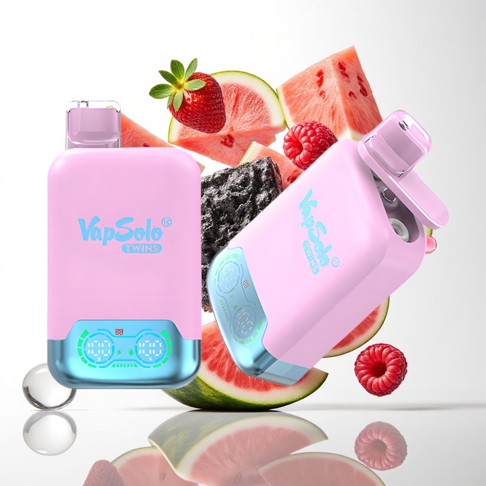 Vapsolo Twins 20000 Puffs Jednokratna Vape Crni Led Zmaj Voće Jagoda & Malina Lubenica – 40ml, 20/50mg, 2 spremnika, Type-C