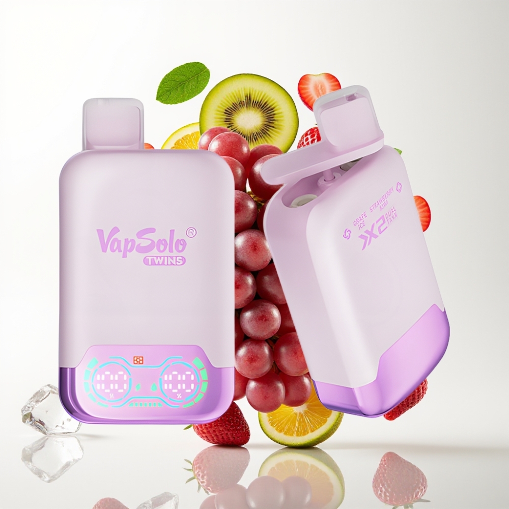 Vapsolo Twins 20000 Puffs Jednokratna Vape Grožđe Ledar & Jagoda Kivi, 40 ml, 20/50 mg/ml, Type-C