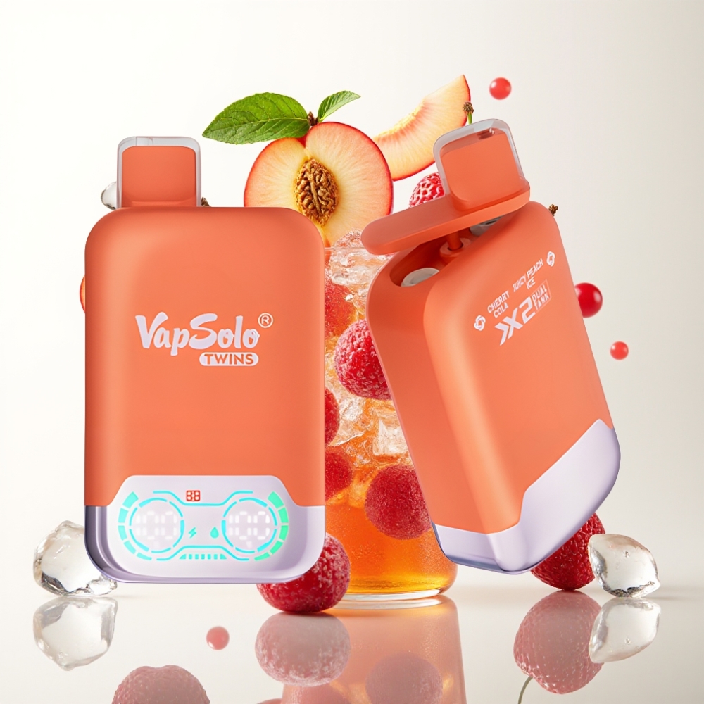 Vapsolo Twins 20000 Puffs Jednokratna Vape Trešnja Kola & Sočni Breskva Led (40 ml, 20/50mg, Type-C)