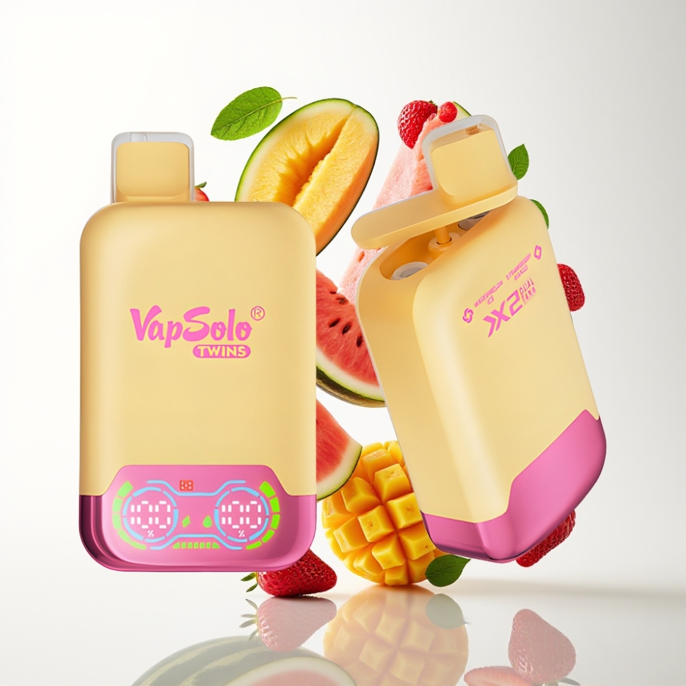 Vapsolo Twins 20000 Pufova Jednokratna Vape Lubenika Led & Jagoda Mango – 40 ml, 20/50 mg/ml, 2 spremnika, Type-C