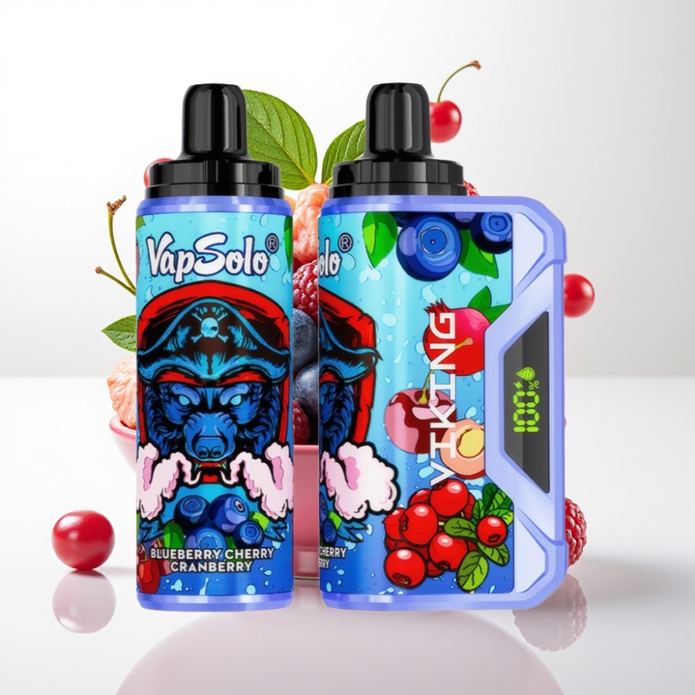 VapSolo VIKING 12000 Pufova Jednokratna E-cigareta Borovnica Trešnja Brusnica – 22ml, 20/50 mg/ml, LED, Type-C