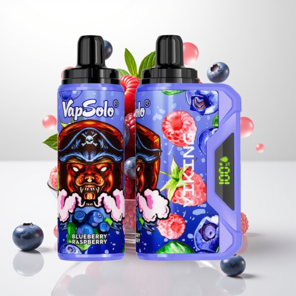VapSolo VIKING 12000 Pufova Jednokratna Vape Borovnica Malina – 22ml, 20/50 mg/ml, LED, Type-C